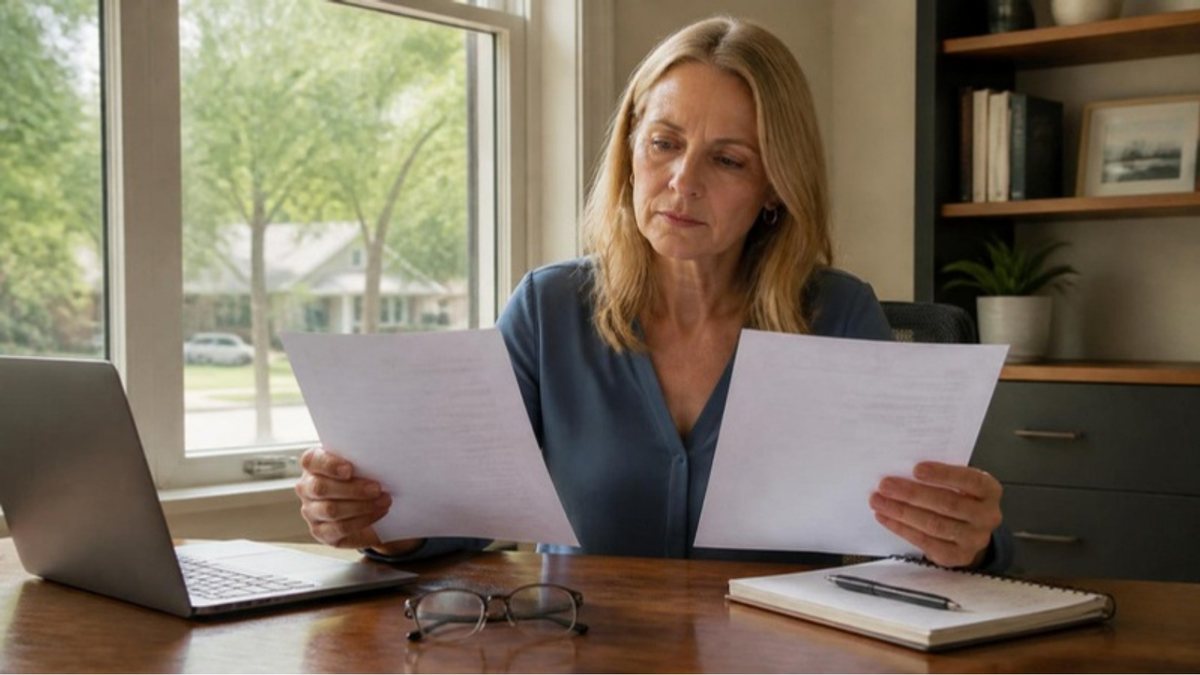Homeowner comparing two mortgage statements at a home office desk